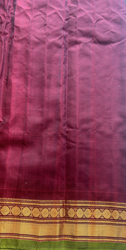 Gadwal Sico Saree Dark Green colored complemented with a Maroon Zari Border. - Sampradaya Designer Studio
