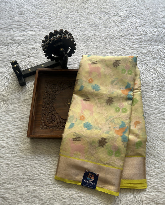 Silk kota Allover Saree Light Yellow colored Complemented with a Zari Border. - Sampradaya Designer Studio