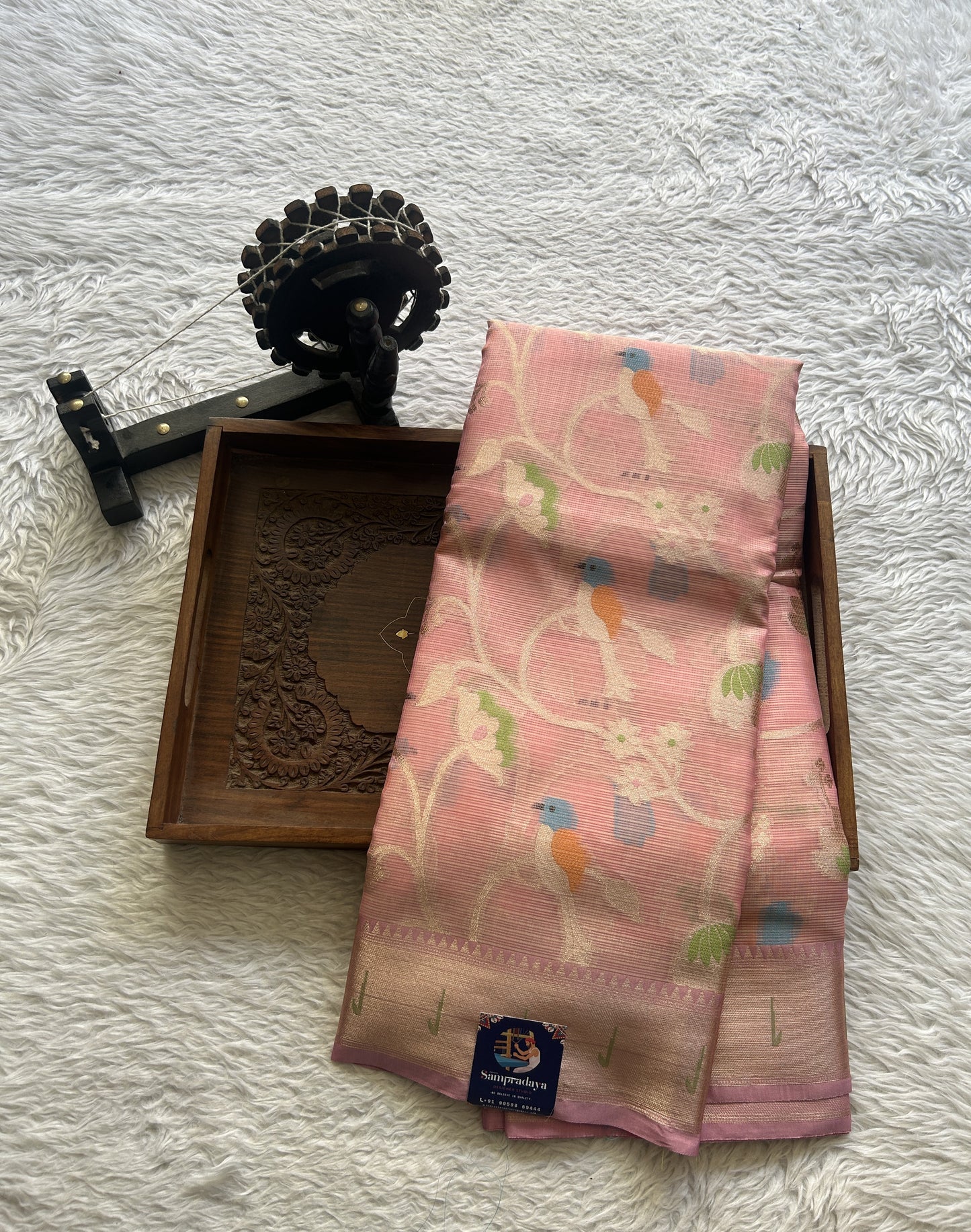 Silk kota Allover Saree Light Pink colored Complemented with a Muniya Border. - Sampradaya Designer Studio