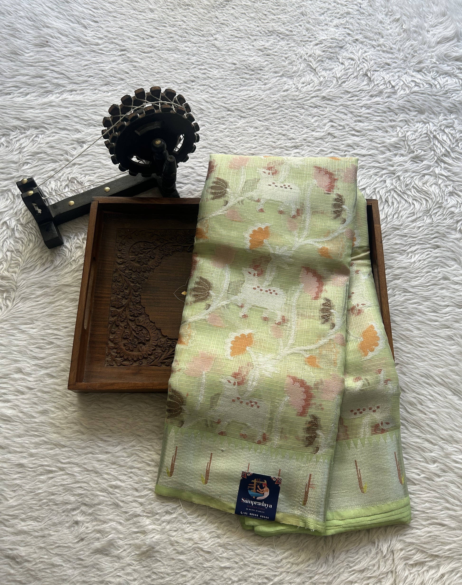 Silk kota Allover Saree Light Green colored Complemented with a Muniya Border. - Sampradaya Designer Studio