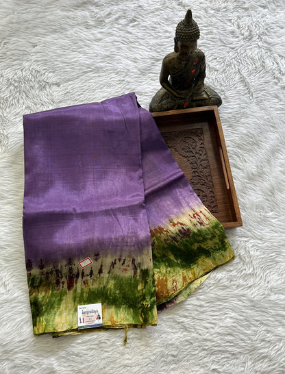 Mangalagiri Pattu Shibori Saree Lavender colored complemented with a Borderless. - Sampradaya Designer Studio