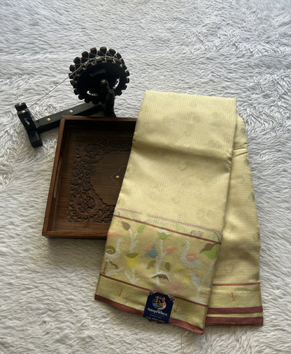 Silk kota Saree Beige colored Complemented with a Muniya Border. - Sampradaya Designer Studio