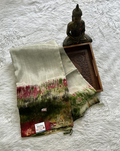 Mangalagiri Pattu Shibori Saree Lighr Olive Green colored complemented with a Borderless. - Sampradaya Designer Studio