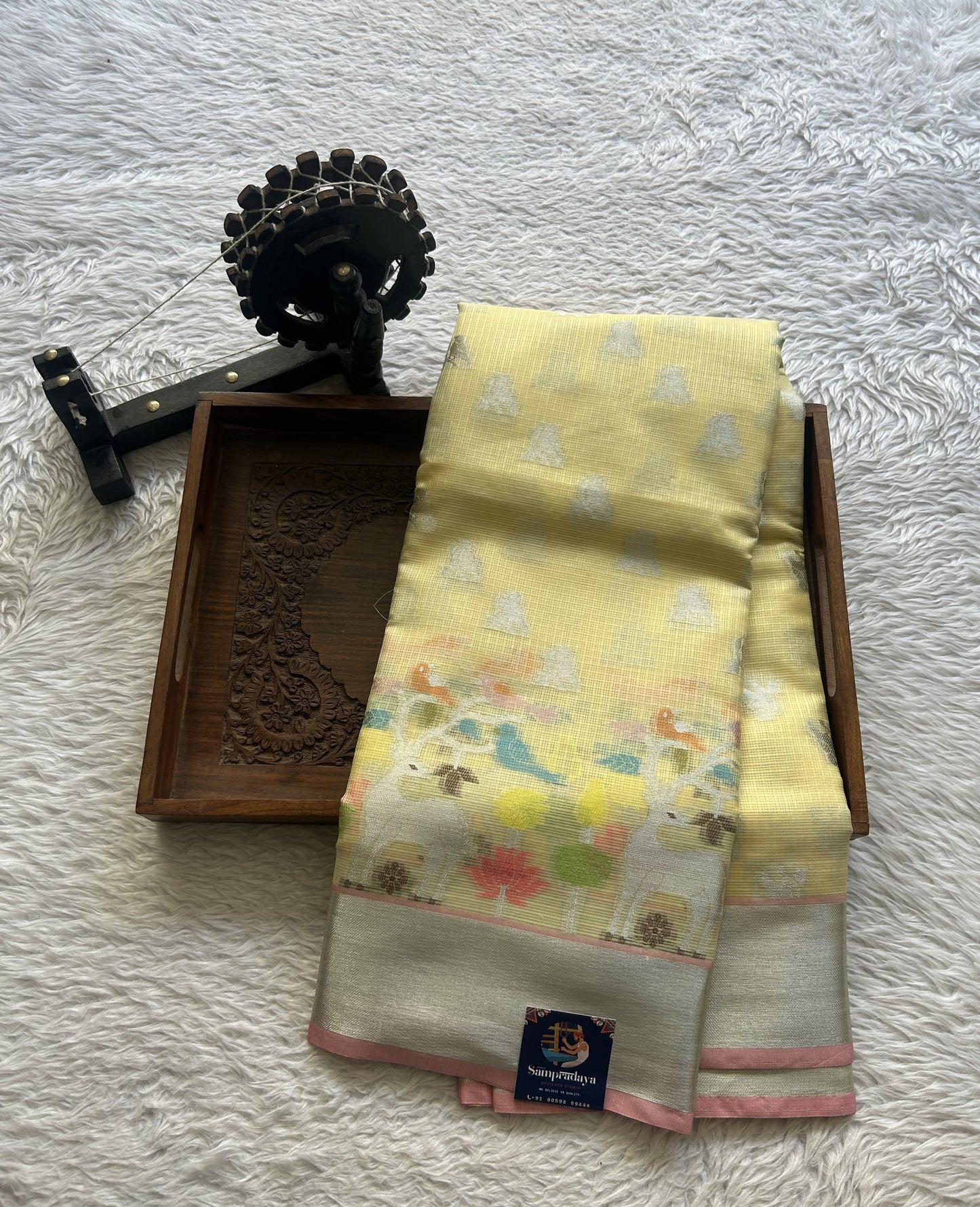 Silk kota Saree Light Yellow colored Complemented with a Zari Border. - Sampradaya Designer Studio
