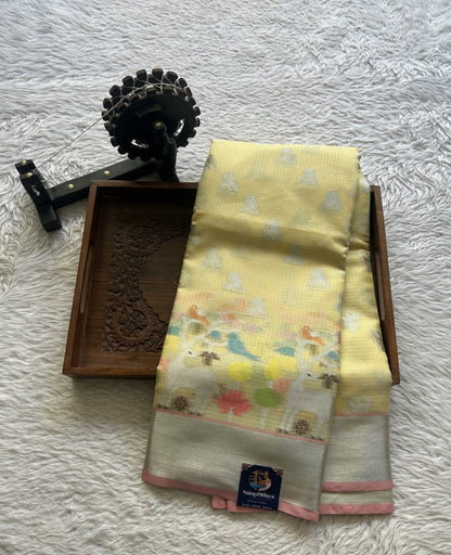 Silk kota Saree Light Yellow colored Complemented with a Zari Border. - Sampradaya Designer Studio