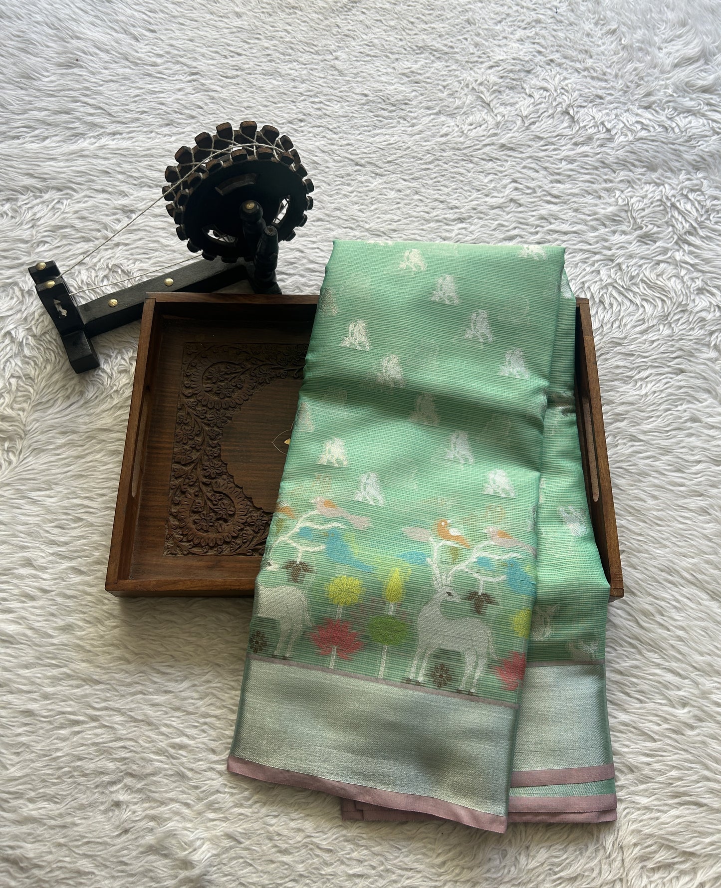 Silk kota Saree Sea Green colored Complemented with a Zari Border. - Sampradaya Designer Studio