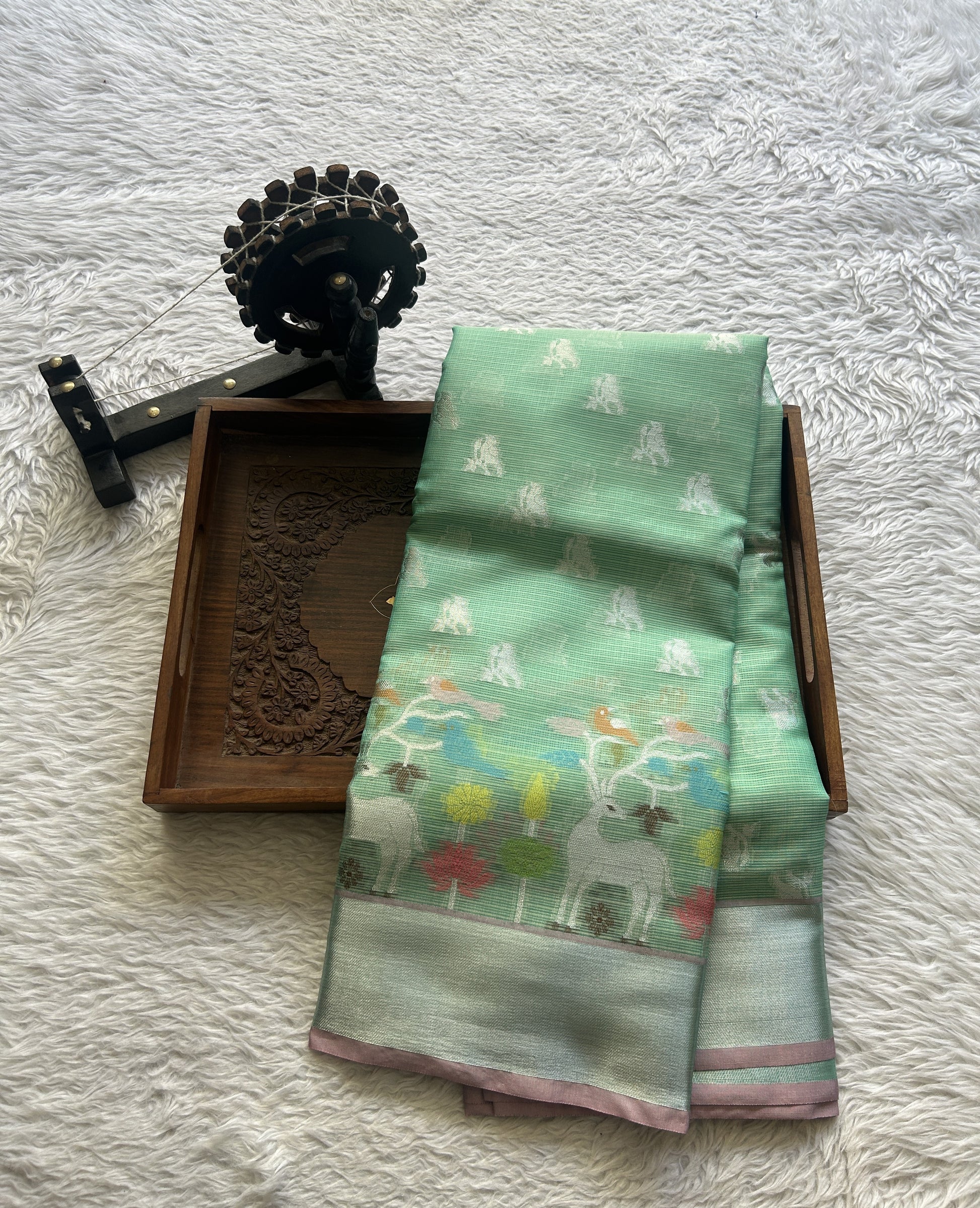 Silk kota Saree Sea Green colored Complemented with a Zari Border. - Sampradaya Designer Studio