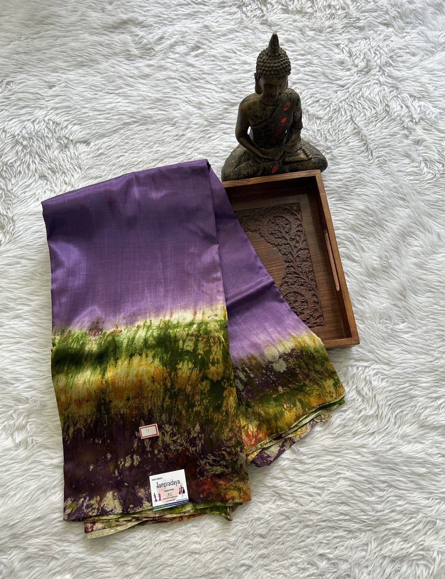 Mangalagiri Pattu Shibori Saree Lilac colored complemented with a Borderless. - Sampradaya Designer Studio