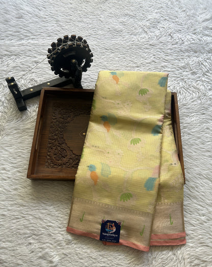 Silk kota Saree Pale Yellow colored Complemented with a Muniya Border. - Sampradaya Designer Studio