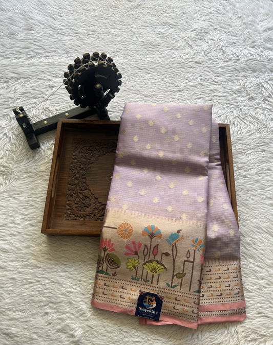 Silk kota Saree Lilac colored Complemented with a Zari Border. - Sampradaya Designer Studio