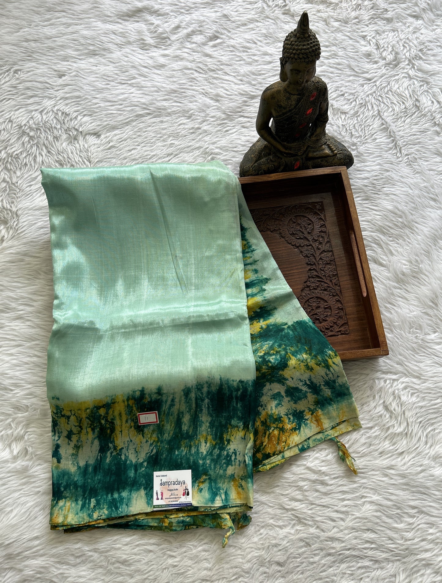Mangalagiri Pattu Shibori Saree Sea Green colored complemented with a Borderless. - Sampradaya Designer Studio