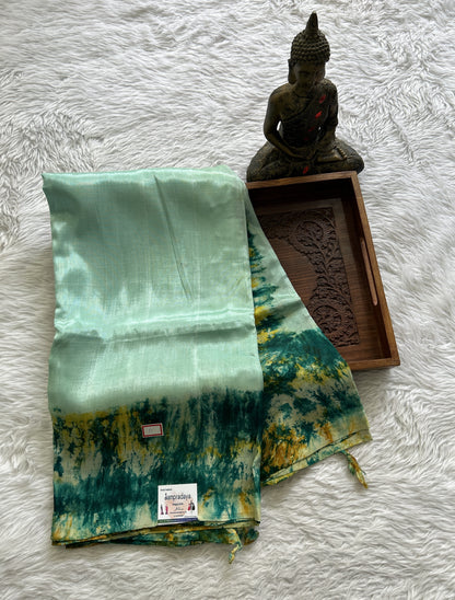 Mangalagiri Pattu Shibori Saree Sea Green colored complemented with a Borderless. - Sampradaya Designer Studio