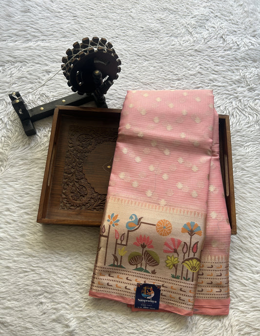 Silk kota Saree Light Pink colored Complemented with a Zari Border. - Sampradaya Designer Studio
