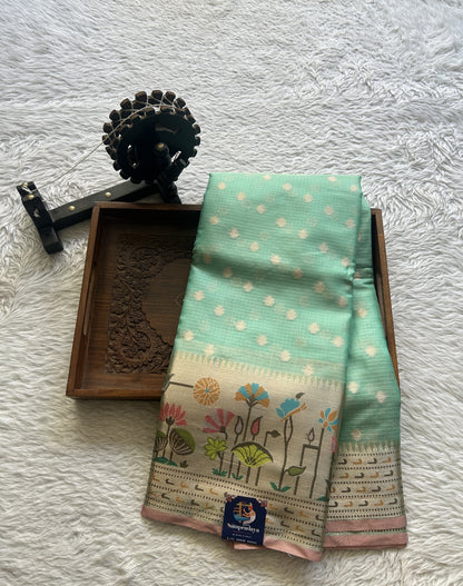 Silk kota Saree Sea Green colored Complemented with a Muniya Border. - Sampradaya Designer Studio