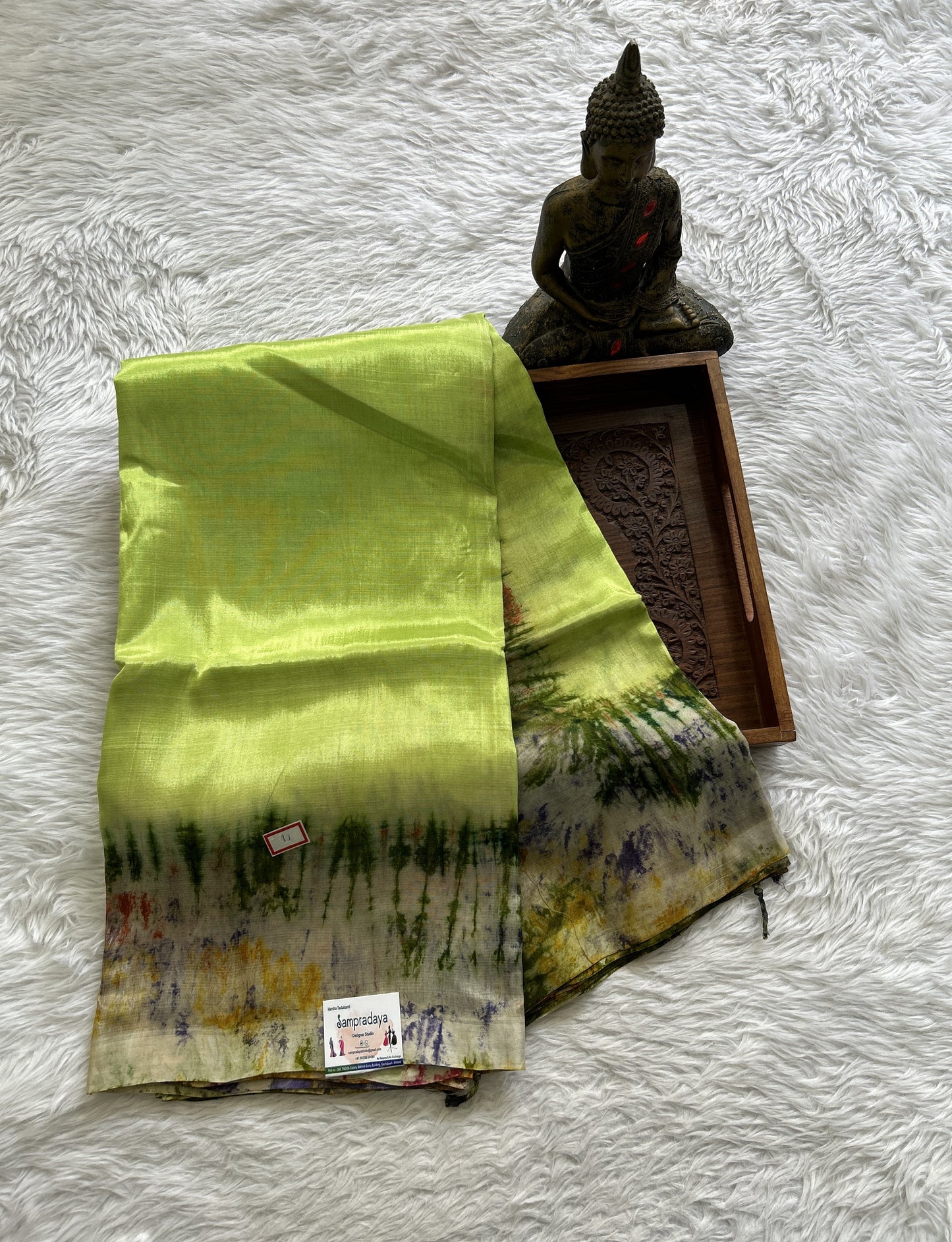 Mangalagiri Pattu Shibori Saree Lime Green colored complemented with a Borderless. - Sampradaya Designer Studio