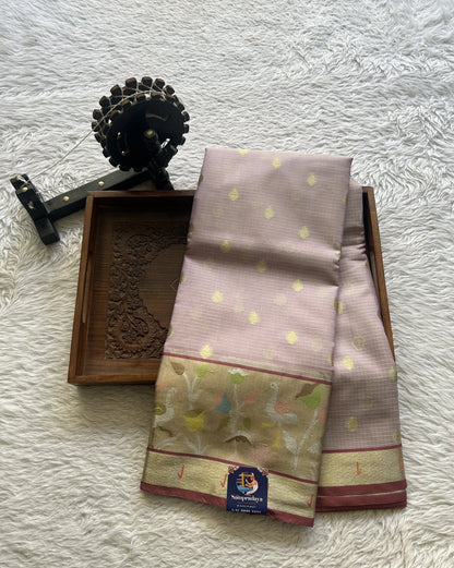 Silk kota Saree Light Lilac colored Complemented with a Muniya Border. - Sampradaya Designer Studio