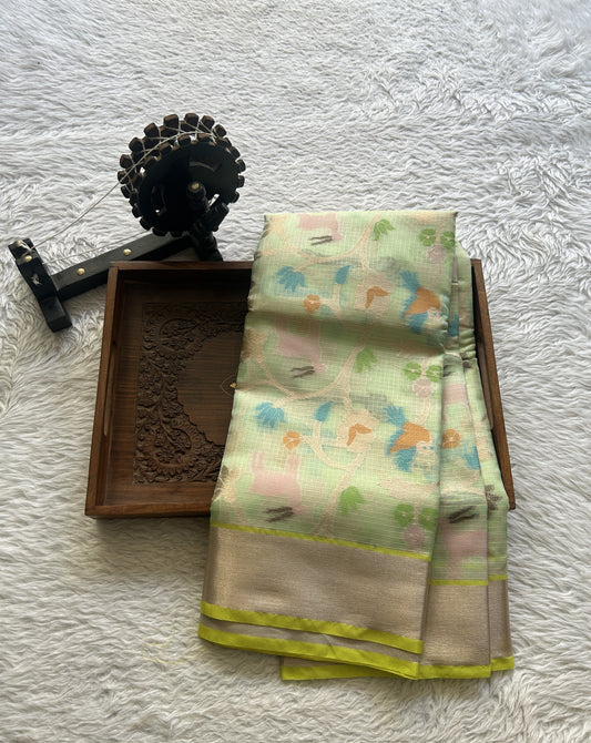 Silk kota Saree Light Green colored Complemented with a Muniya Border. - Sampradaya Designer Studio