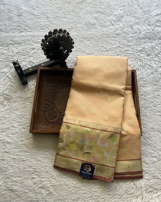 Silk kota Saree Light Orange colored Complemented with a Muniya Border. - Sampradaya Designer Studio