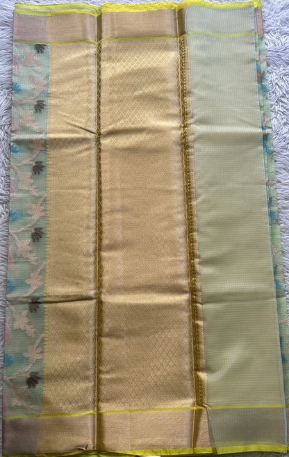 Silk kota Saree Light Green colored Complemented with a Muniya Border. - Sampradaya Designer Studio