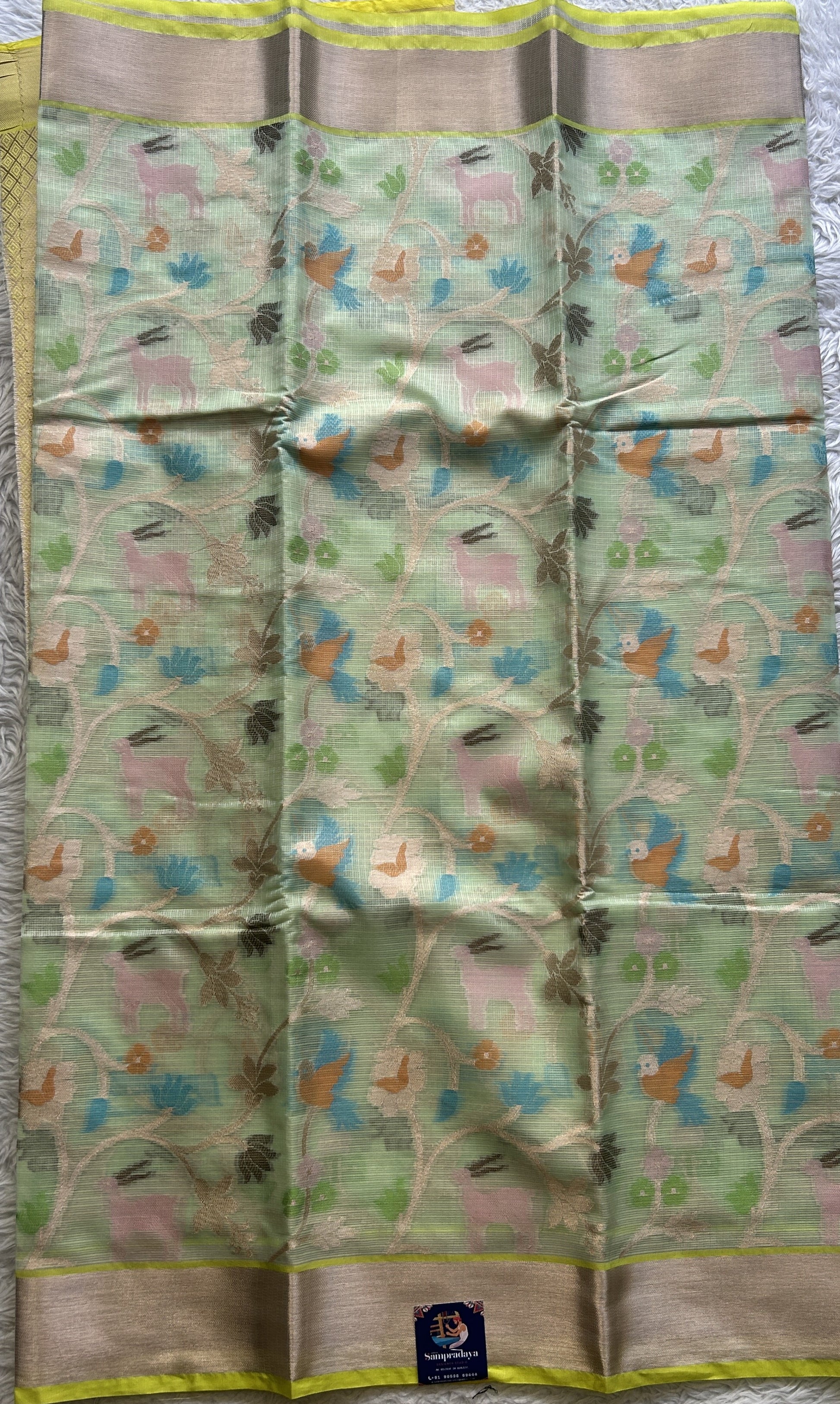 Silk kota Saree Light Green colored Complemented with a Muniya Border. - Sampradaya Designer Studio