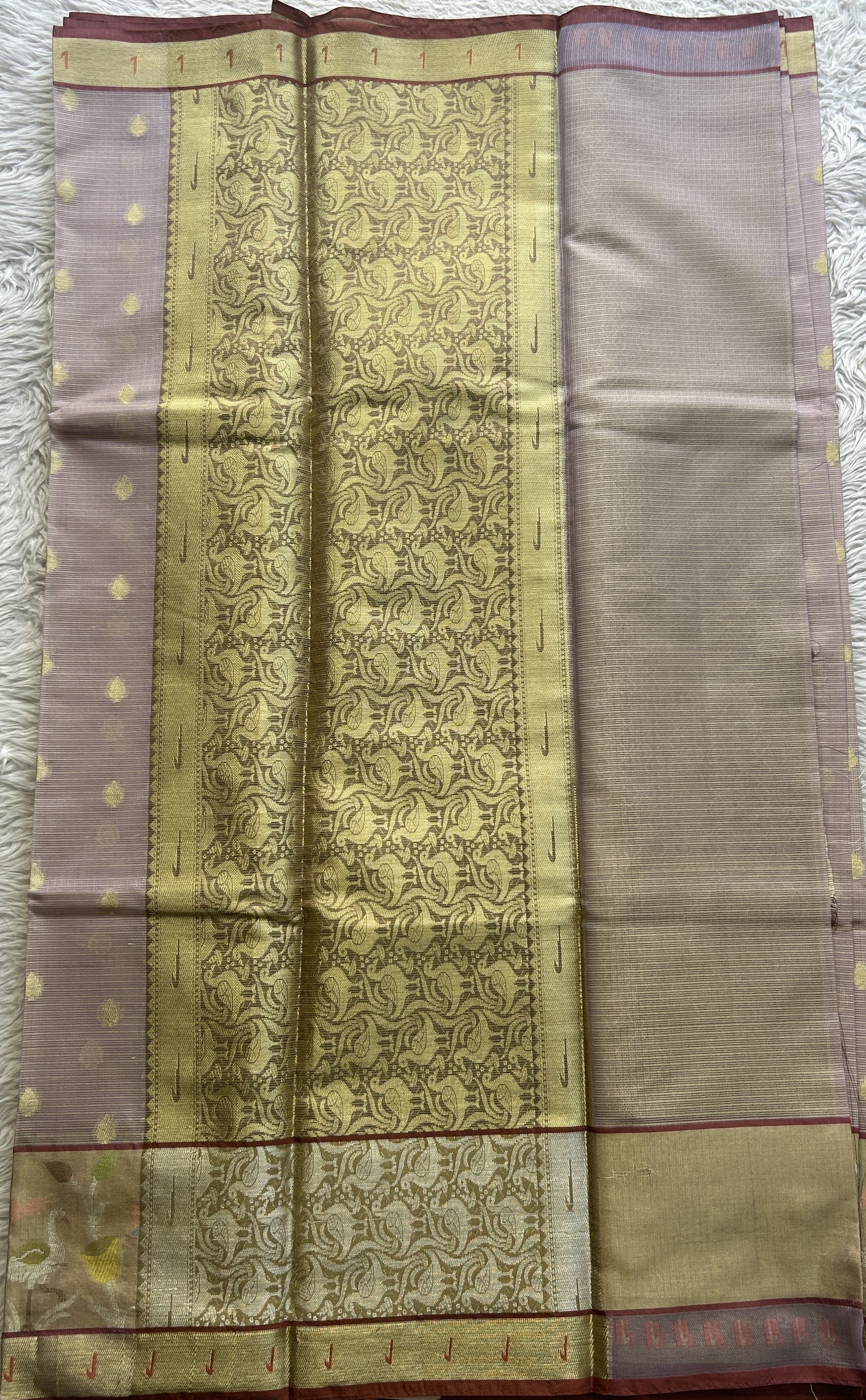 Silk kota Saree Light Lilac colored Complemented with a Muniya Border. - Sampradaya Designer Studio