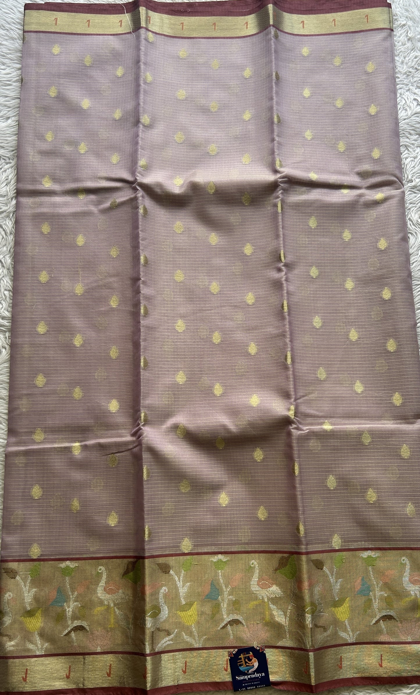 Silk kota Saree Light Lilac colored Complemented with a Muniya Border. - Sampradaya Designer Studio