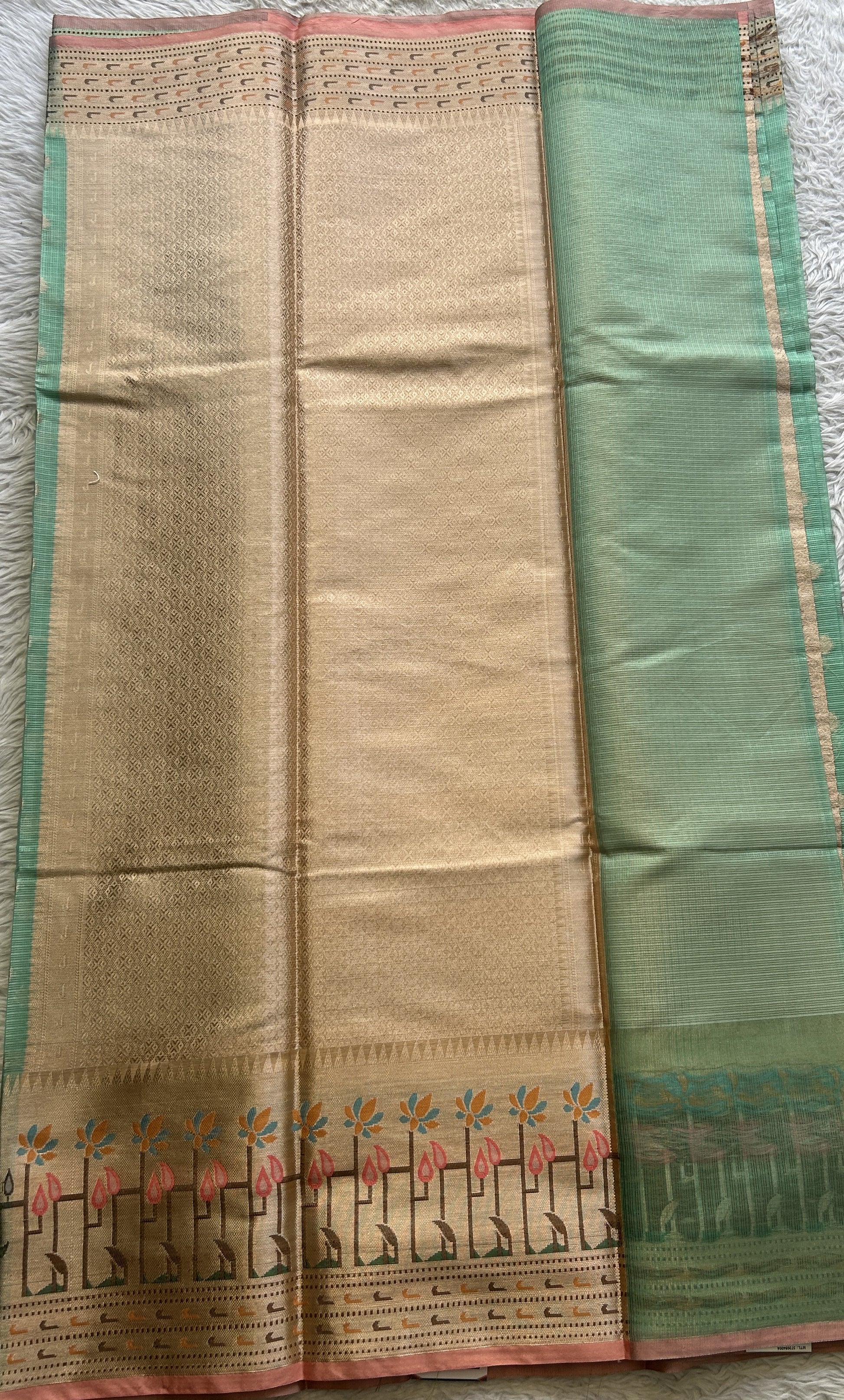 Silk kota Saree Sea Green colored Complemented with a Muniya Border. - Sampradaya Designer Studio
