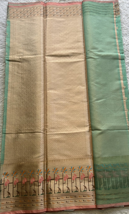 Silk kota Saree Sea Green colored Complemented with a Muniya Border. - Sampradaya Designer Studio