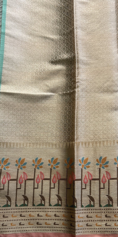 Silk kota Saree Sea Green colored Complemented with a Muniya Border. - Sampradaya Designer Studio