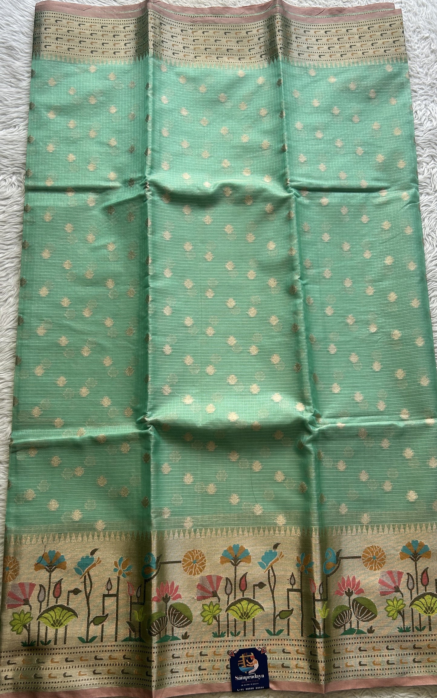 Silk kota Saree Sea Green colored Complemented with a Muniya Border. - Sampradaya Designer Studio