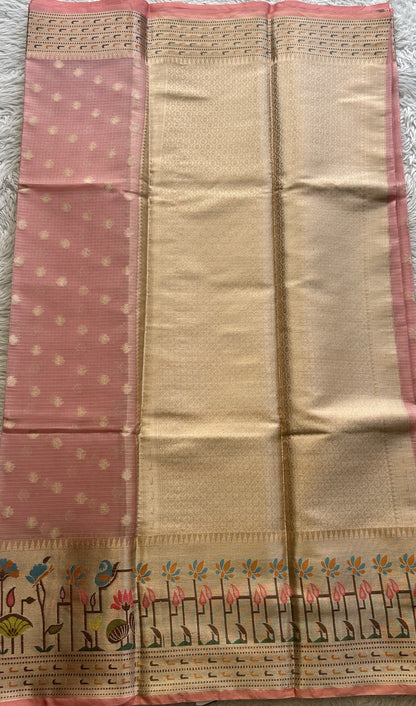 Silk kota Saree Light Pink colored Complemented with a Zari Border. - Sampradaya Designer Studio