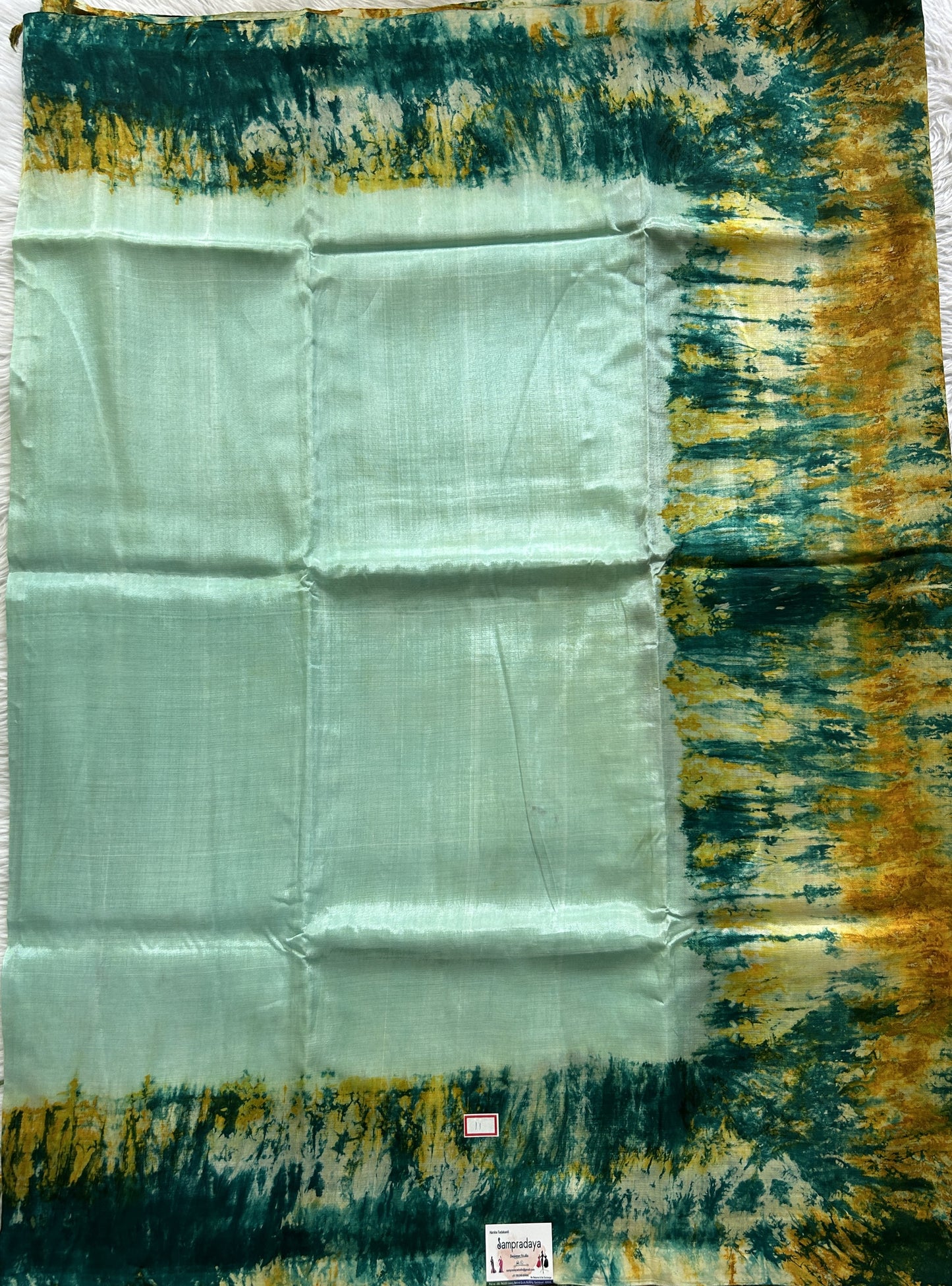 Mangalagiri Pattu Shibori Saree Sea Green colored complemented with a Borderless. - Sampradaya Designer Studio