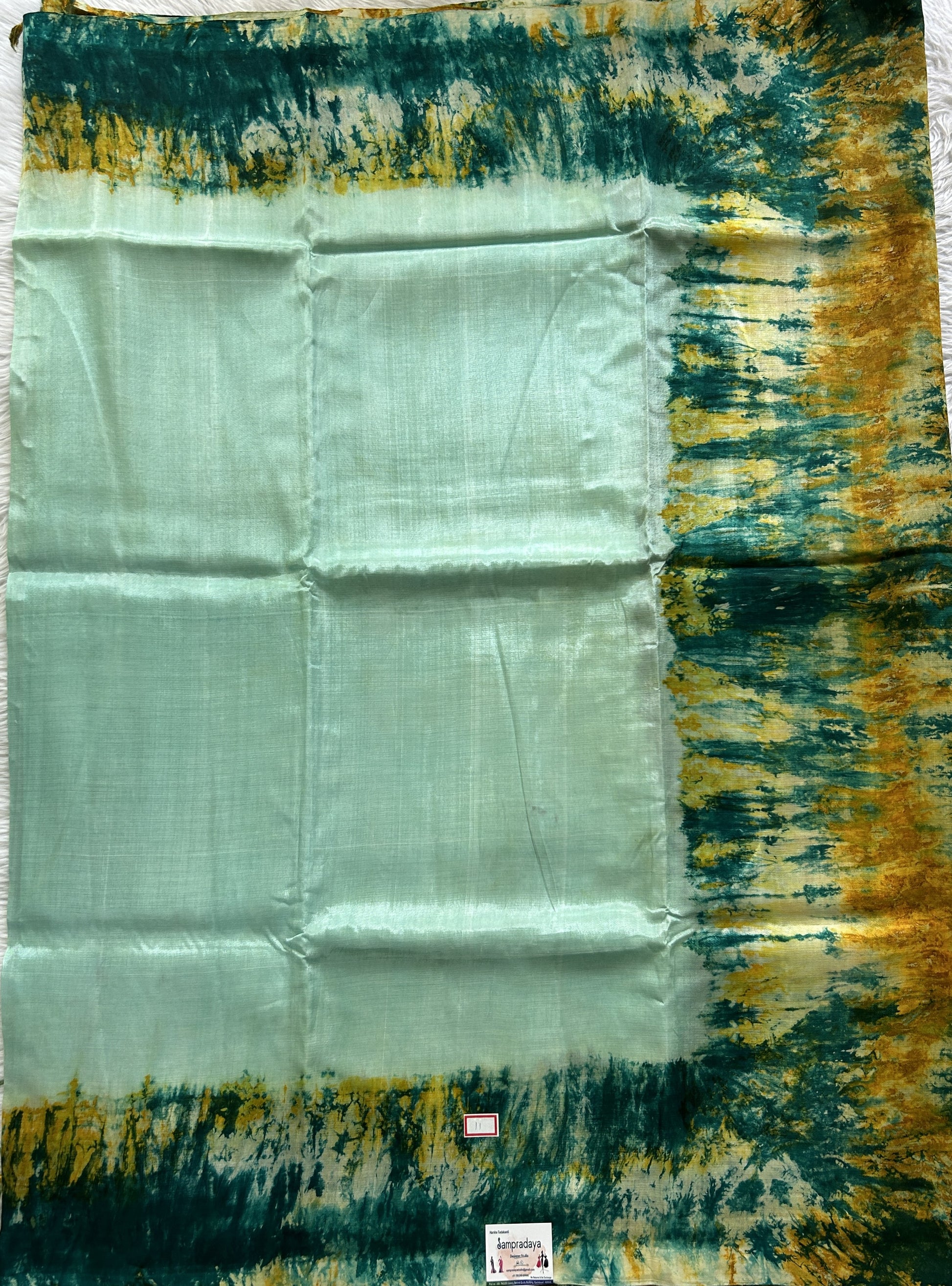 Mangalagiri Pattu Shibori Saree Sea Green colored complemented with a Borderless. - Sampradaya Designer Studio