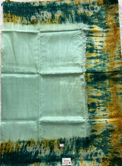 Mangalagiri Pattu Shibori Saree Sea Green colored complemented with a Borderless. - Sampradaya Designer Studio