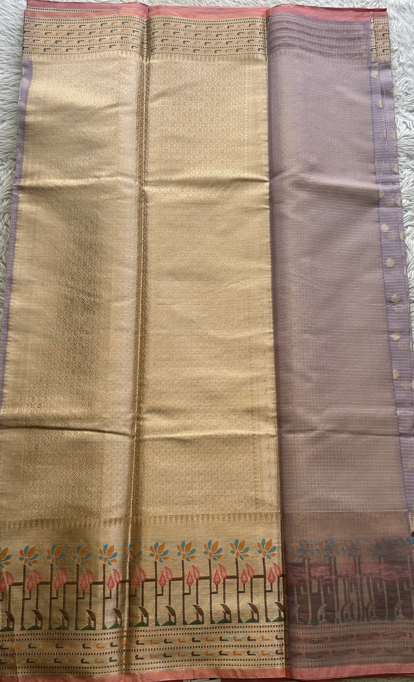 Silk kota Saree Lilac colored Complemented with a Zari Border. - Sampradaya Designer Studio