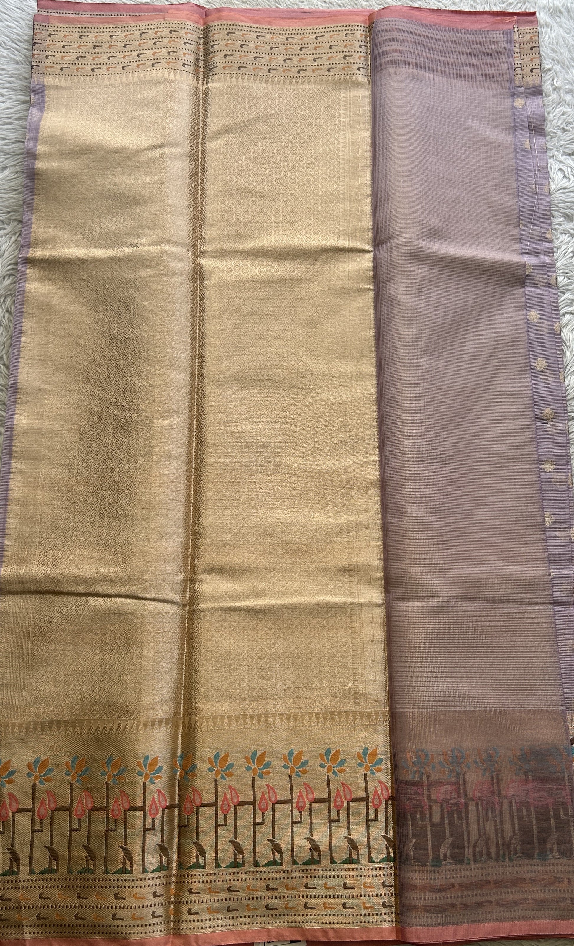 Silk kota Saree Lilac colored Complemented with a Zari Border. - Sampradaya Designer Studio