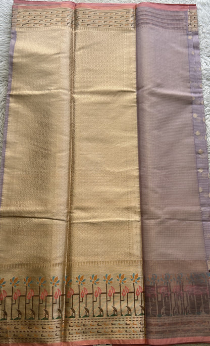 Silk kota Saree Lilac colored Complemented with a Zari Border. - Sampradaya Designer Studio
