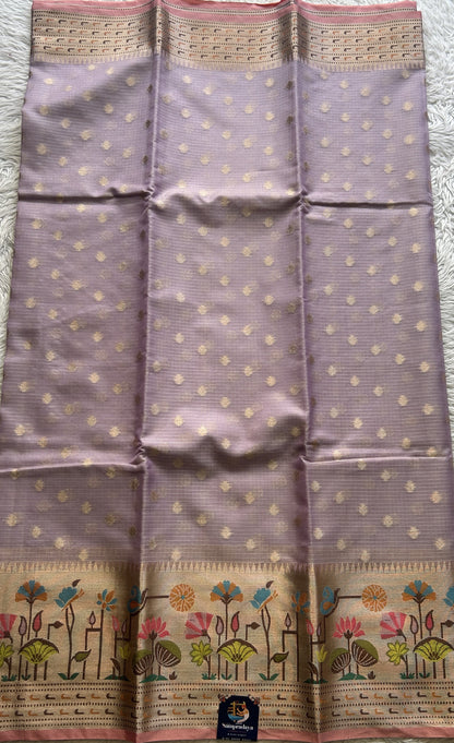Silk kota Saree Lilac colored Complemented with a Zari Border. - Sampradaya Designer Studio
