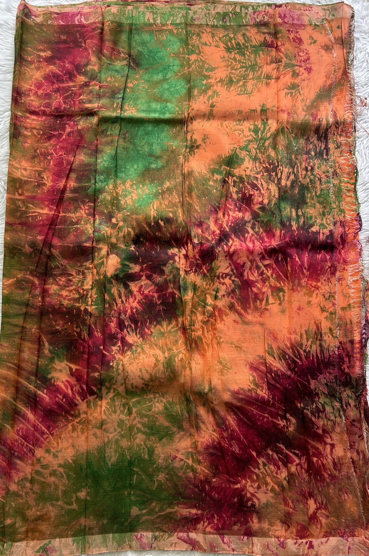 Mangalagiri Pattu Shibori Saree Orange colored complemented with a Borderless. - Sampradaya Designer Studio