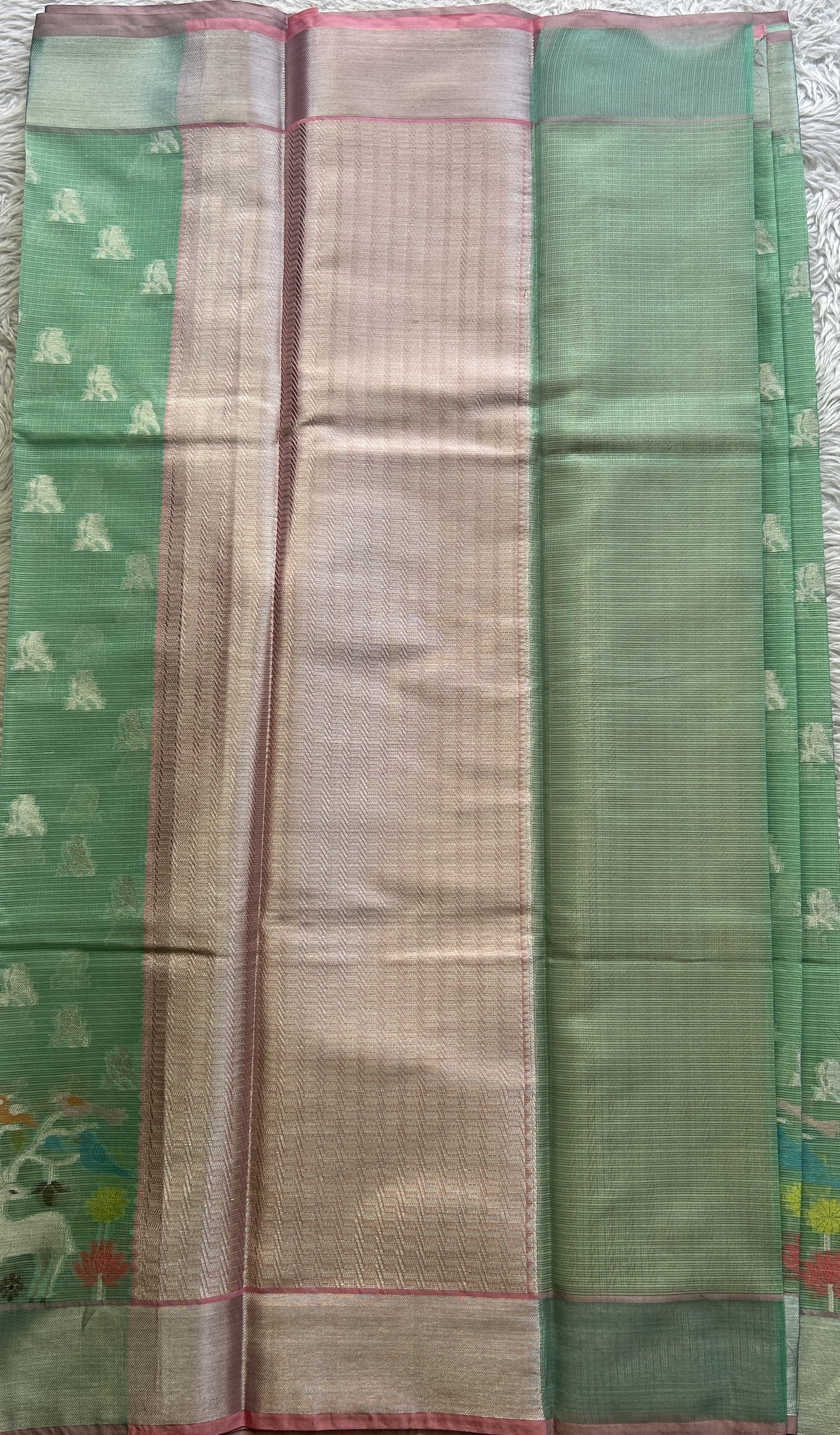 Silk kota Saree Sea Green colored Complemented with a Zari Border. - Sampradaya Designer Studio