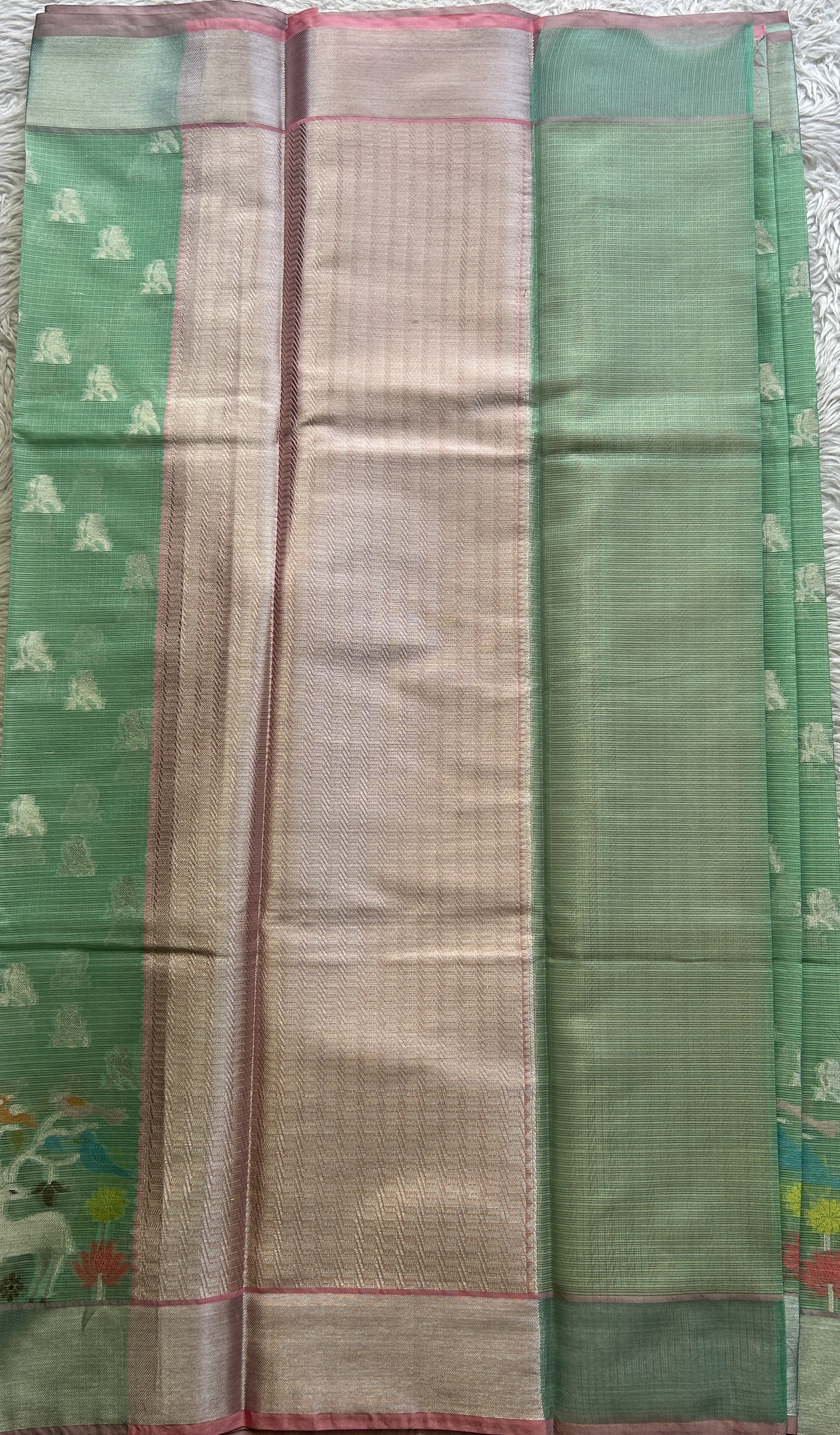 Silk kota Saree Sea Green colored Complemented with a Zari Border. - Sampradaya Designer Studio