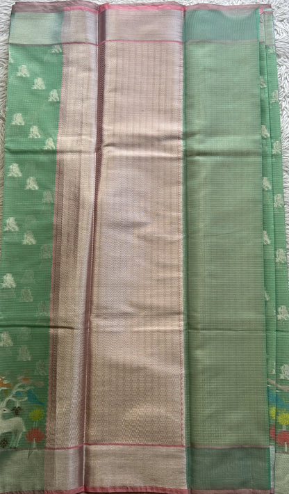 Silk kota Saree Sea Green colored Complemented with a Zari Border. - Sampradaya Designer Studio
