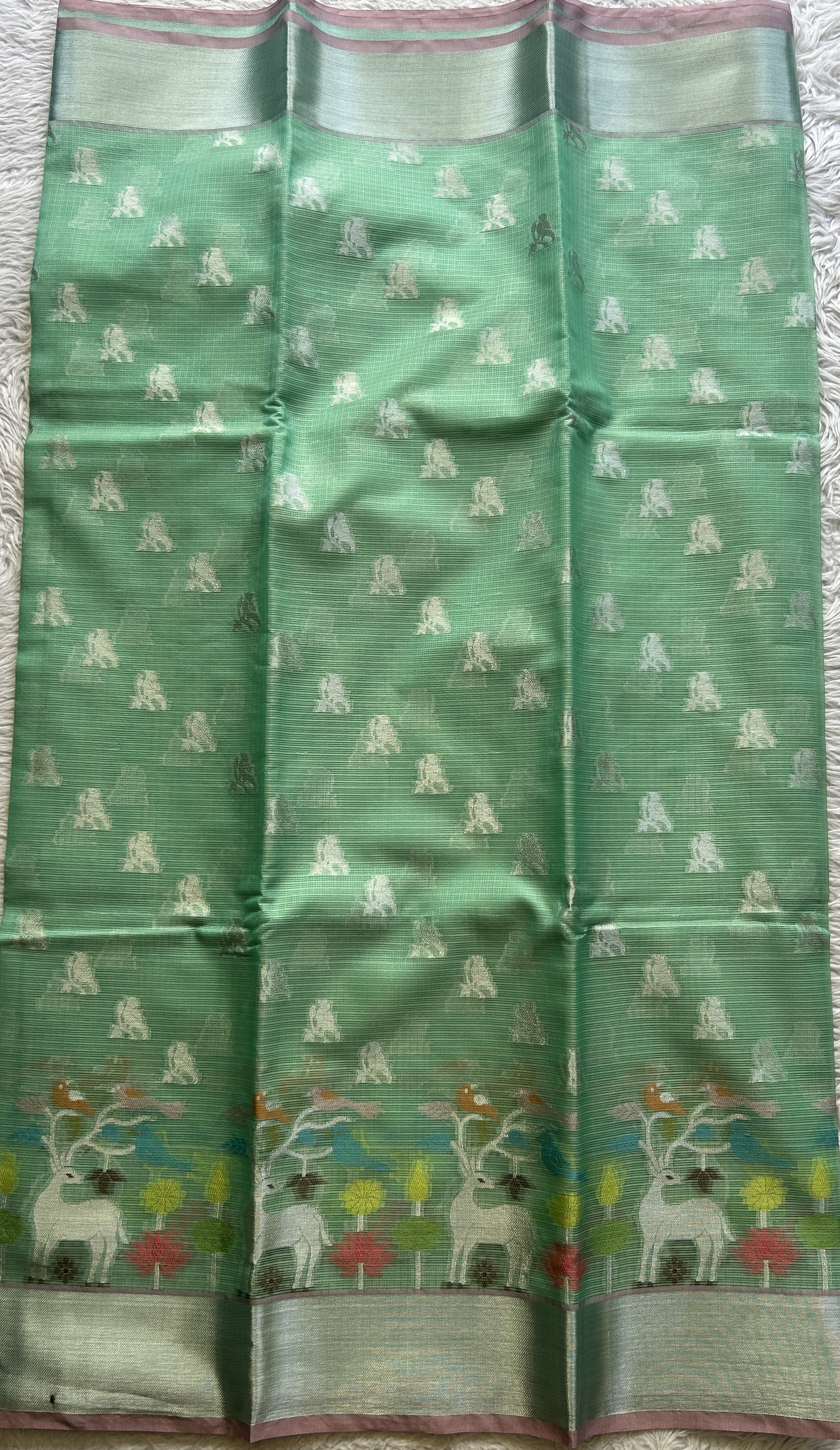 Silk kota Saree Sea Green colored Complemented with a Zari Border. - Sampradaya Designer Studio
