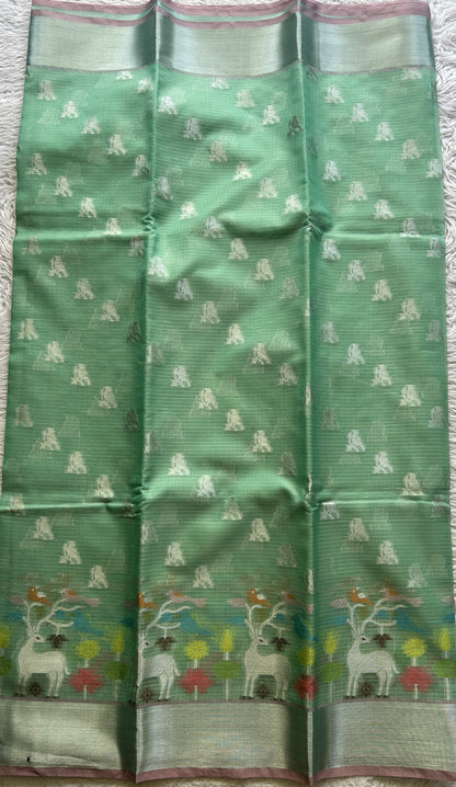Silk kota Saree Sea Green colored Complemented with a Zari Border. - Sampradaya Designer Studio
