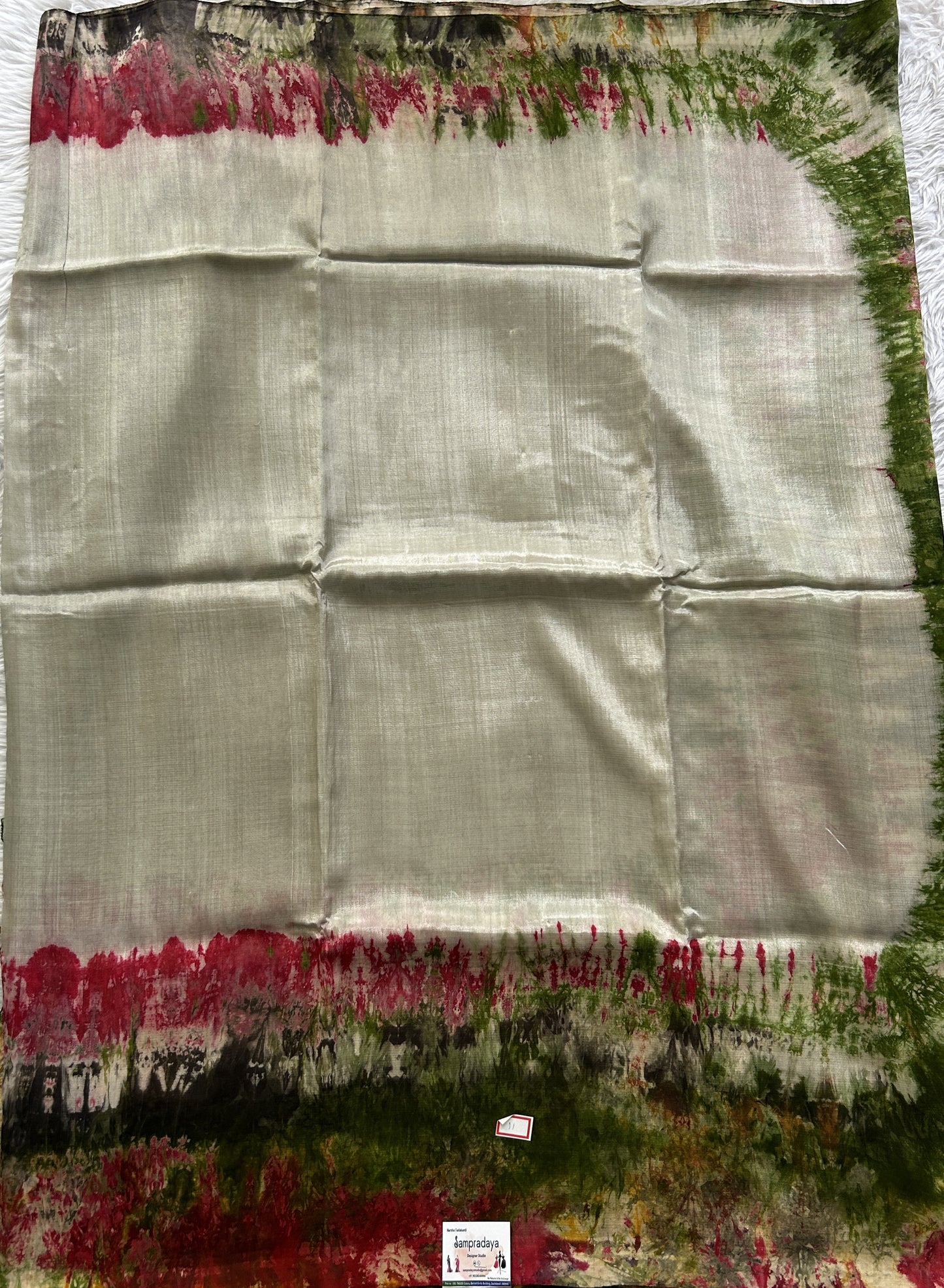 Mangalagiri Pattu Shibori Saree Lighr Olive Green colored complemented with a Borderless. - Sampradaya Designer Studio