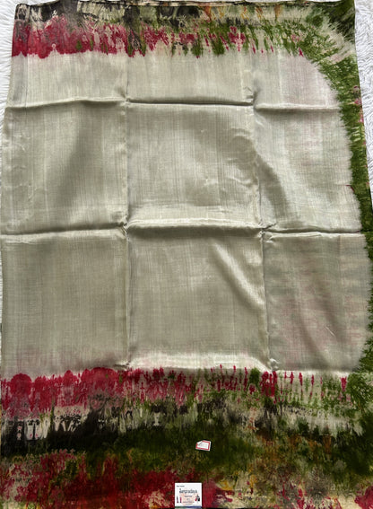 Mangalagiri Pattu Shibori Saree Lighr Olive Green colored complemented with a Borderless. - Sampradaya Designer Studio