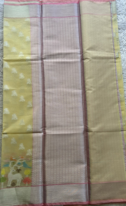 Silk kota Saree Light Yellow colored Complemented with a Zari Border. - Sampradaya Designer Studio