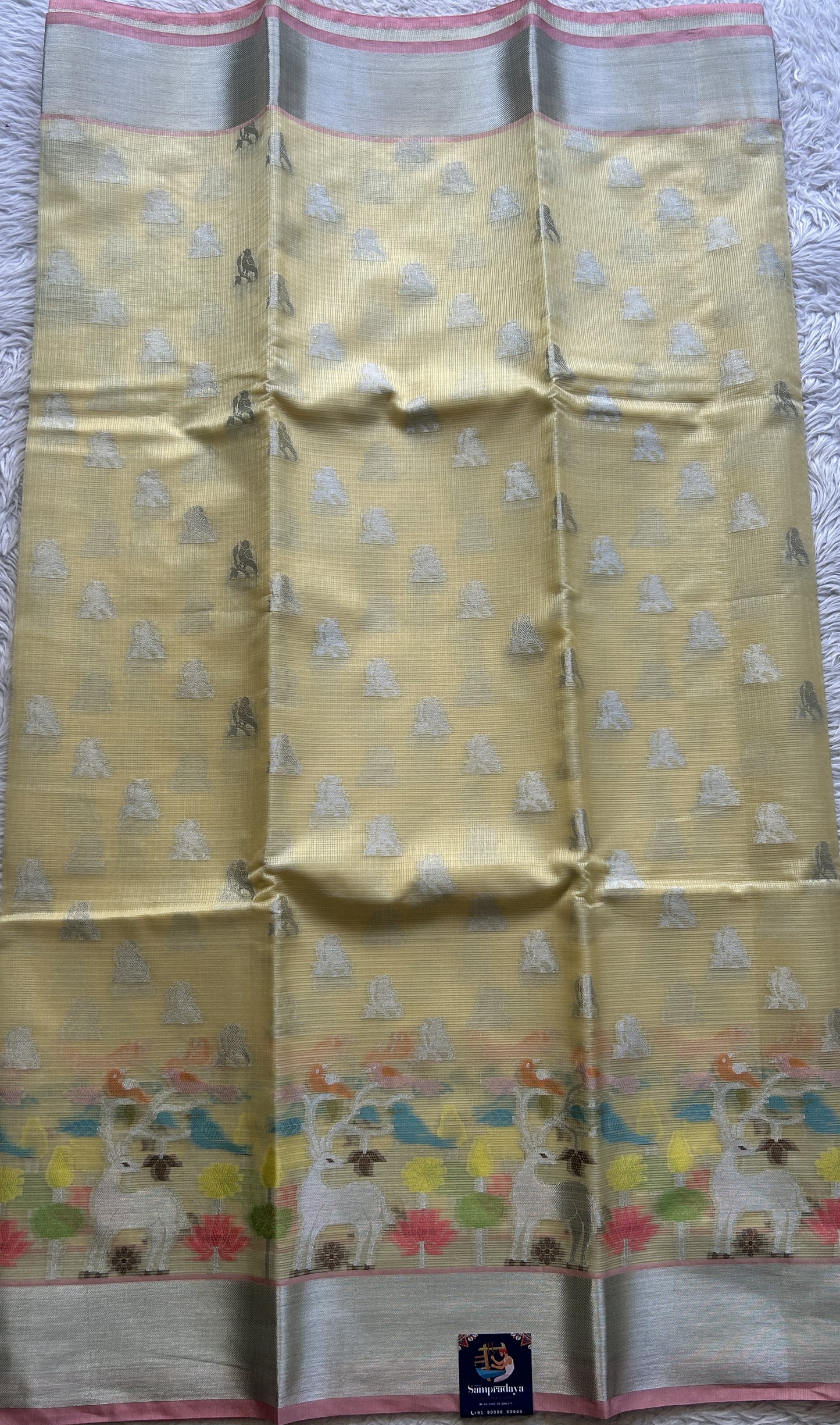 Silk kota Saree Light Yellow colored Complemented with a Zari Border. - Sampradaya Designer Studio