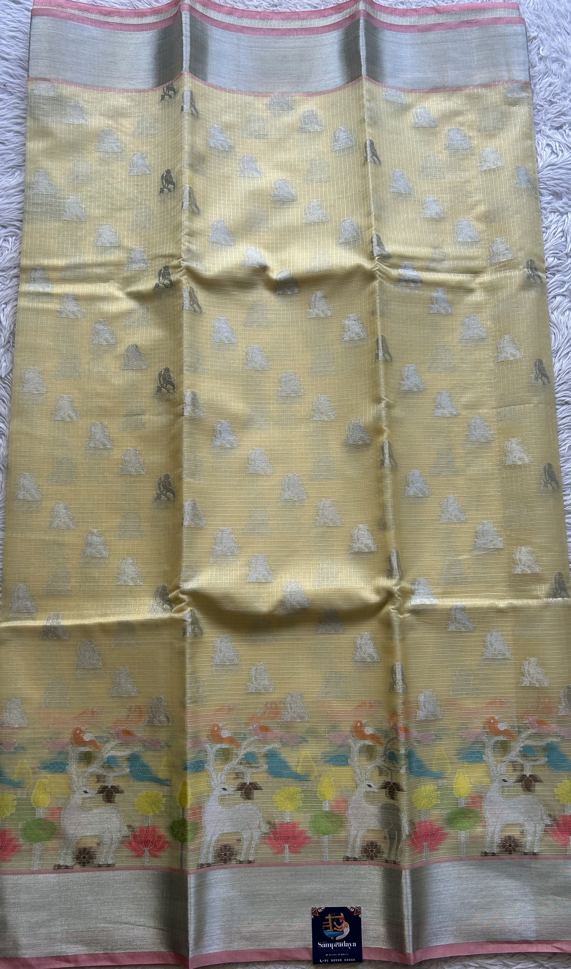 Silk kota Saree Light Yellow colored Complemented with a Zari Border. - Sampradaya Designer Studio