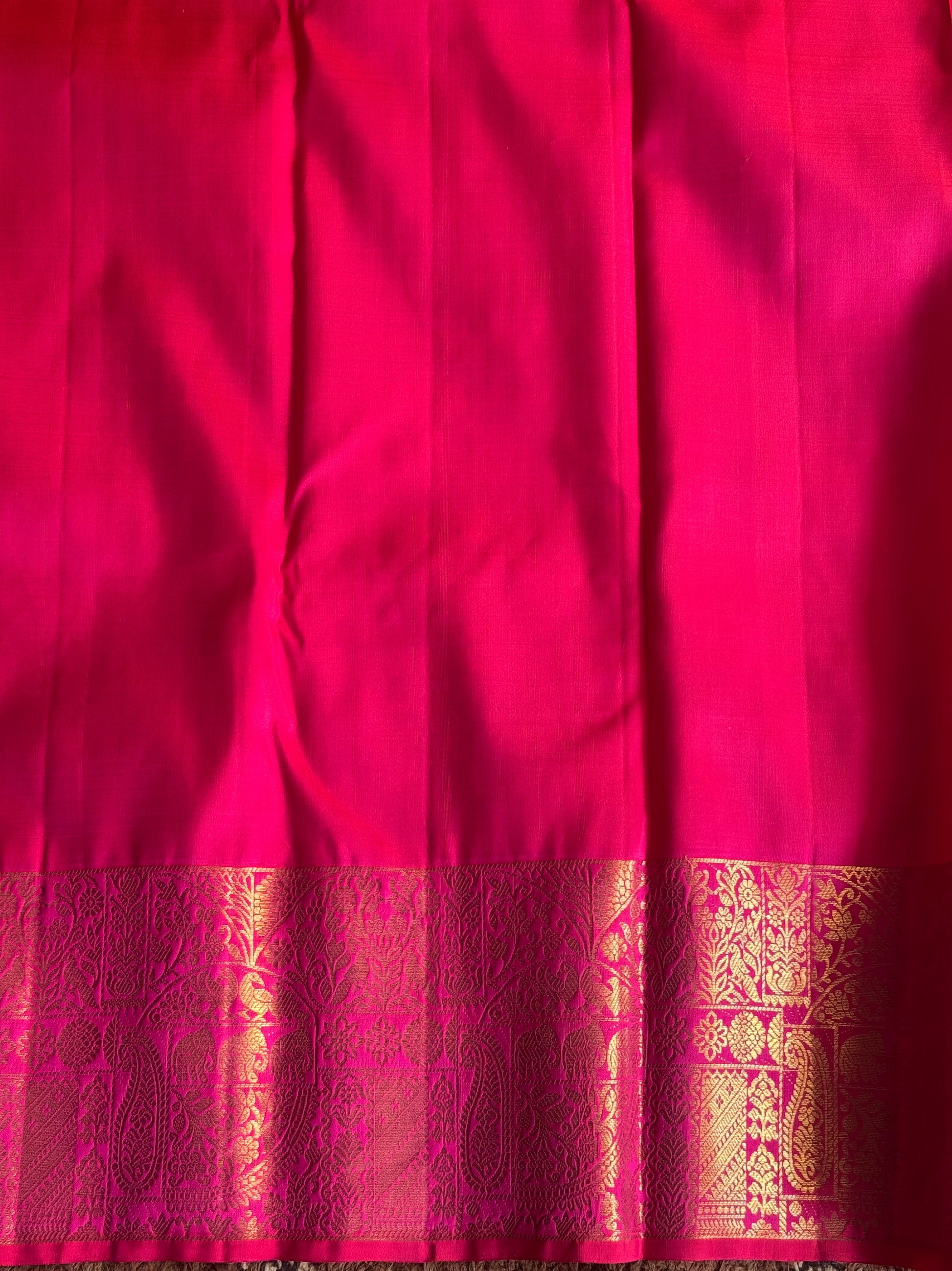 Pure Kanjivaram Silk Saree Pink Colored Complemented with a Gold Zari Border. - Sampradaya Designer Studio